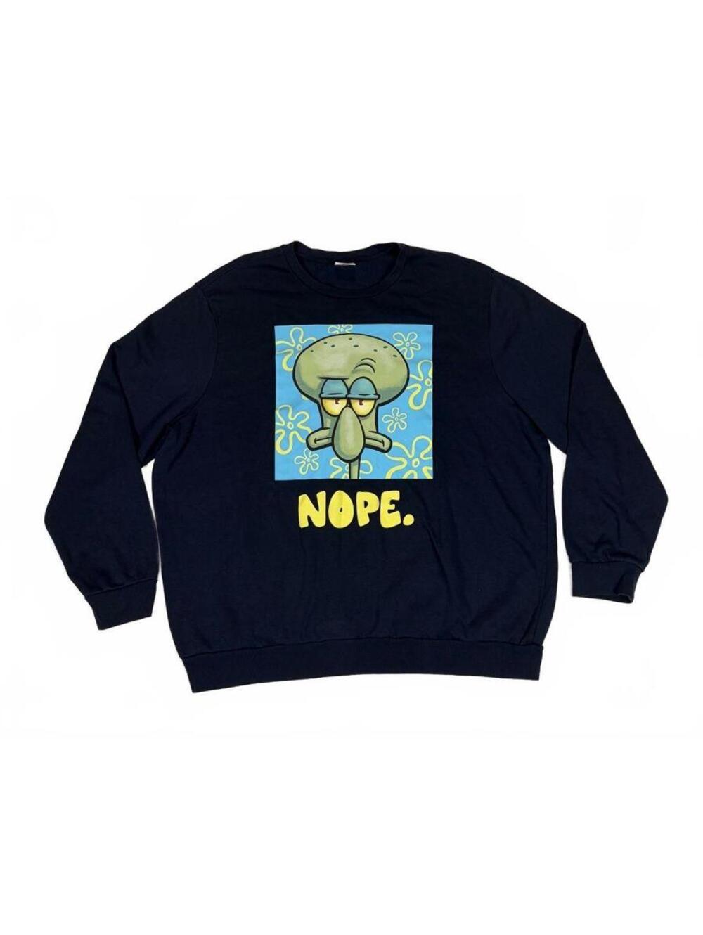 Streetwear Nickelodeon SpongeBob Squidward Nope Men's Fleece Sweatshirt 3XL Navy